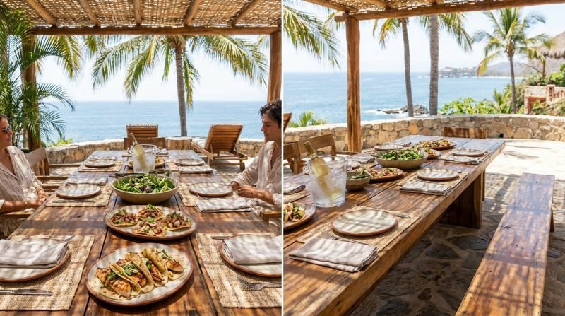 Private lunch of fish tacos and ceviche on a villa terrace overlooking the ocean in Puerto Vallarta